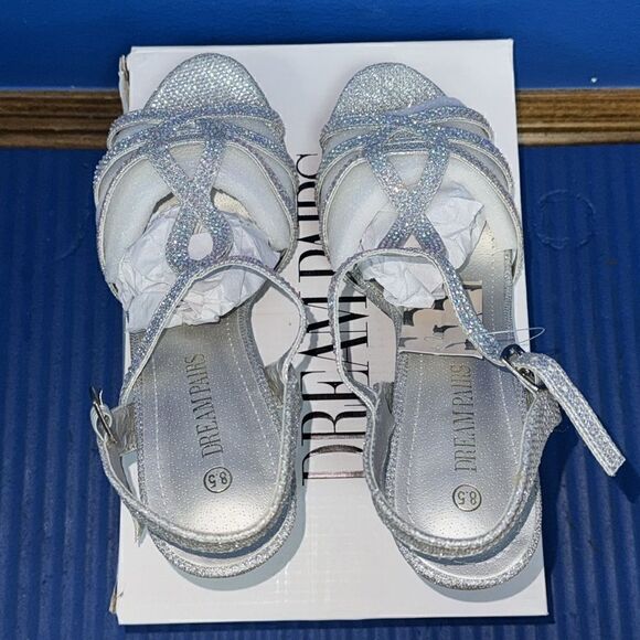 Size 8.5- Women’s DREAM PAIRS Amore Silver Bling Open Toe Stilettos NEW - Picture 6 of 8